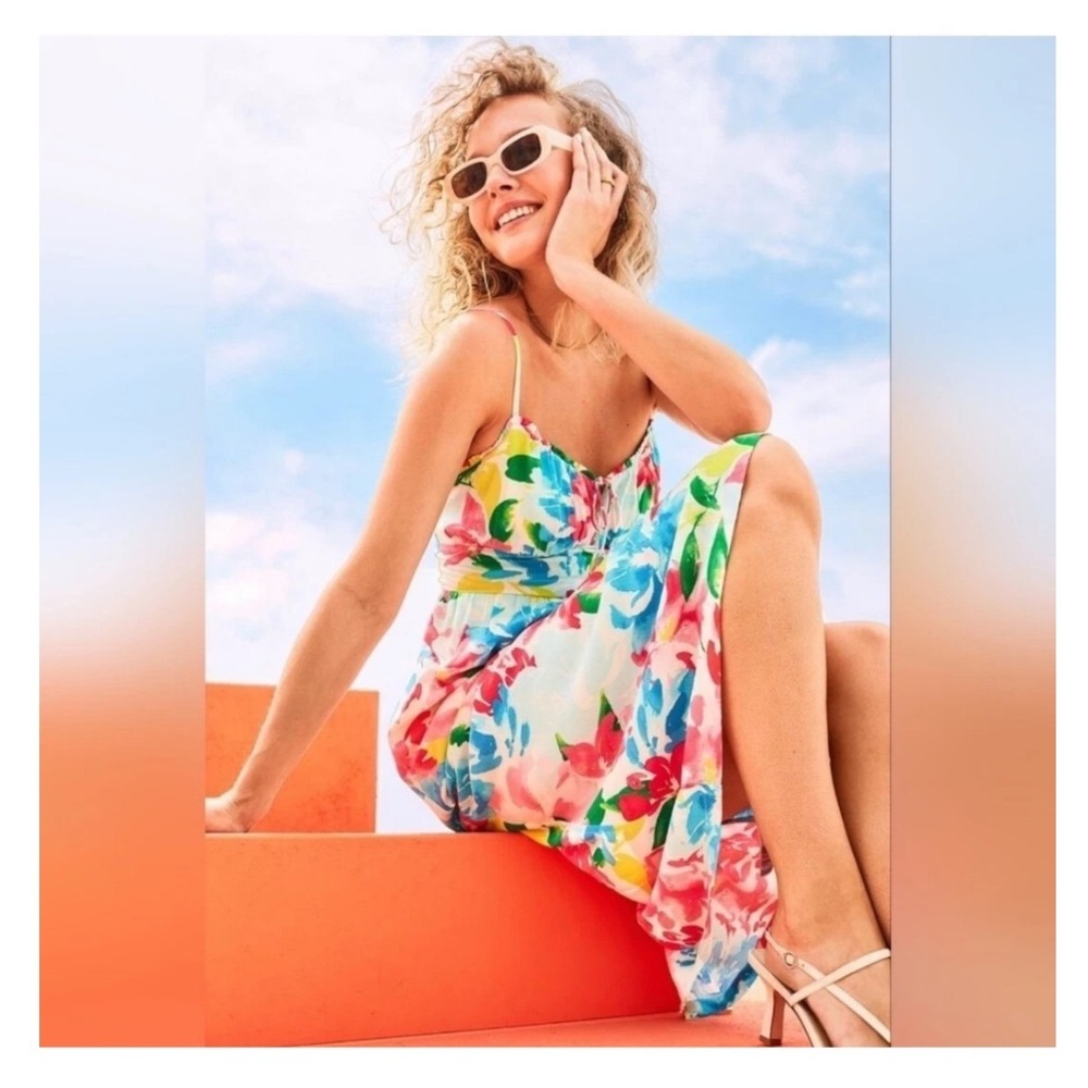 ⭐️3 for $30 Old Navy Floral Midi Summer/Spring Pink Blue Dress Sweetheart Neck L - Picture 2 of 11